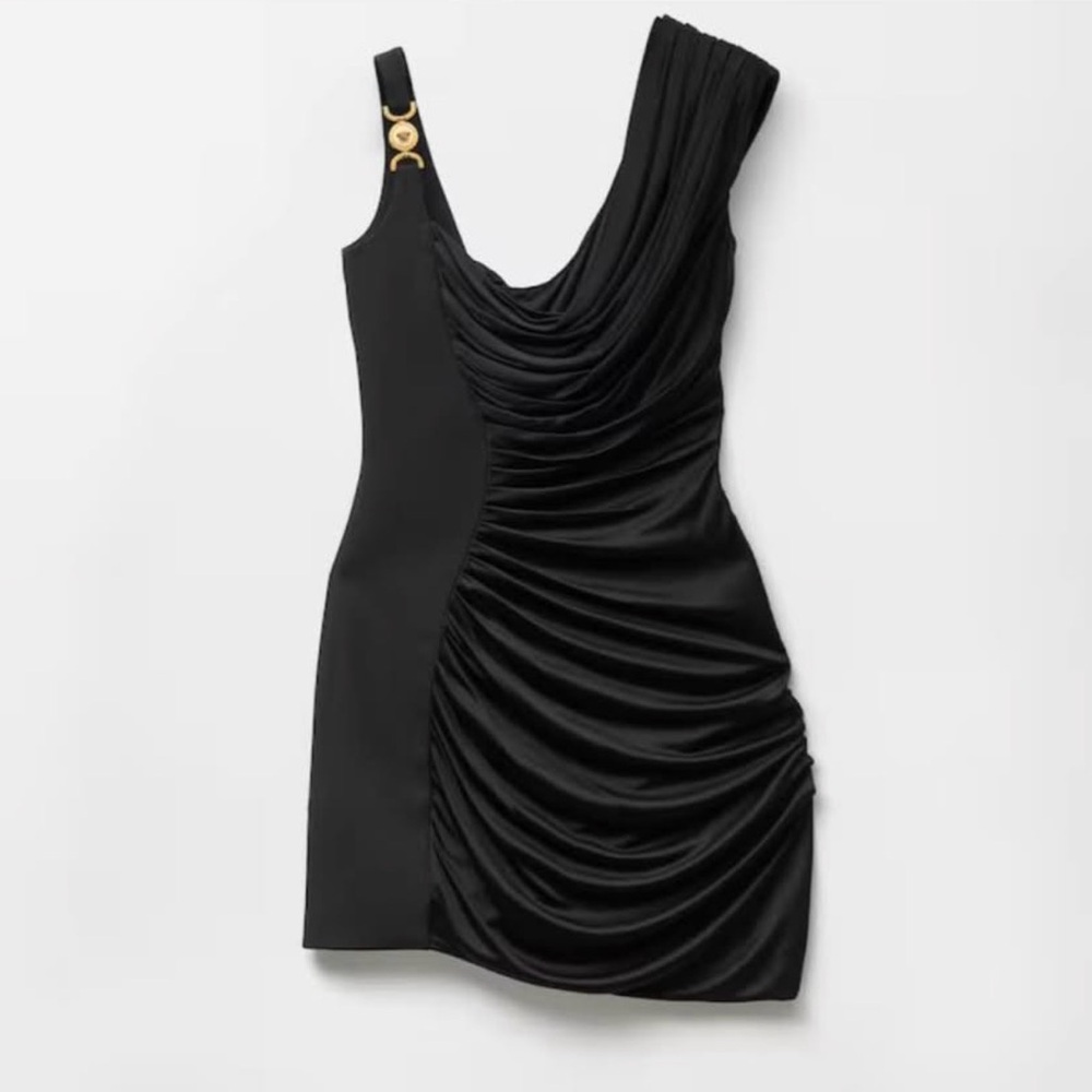 Versace Black Satin Draped Mini Dress